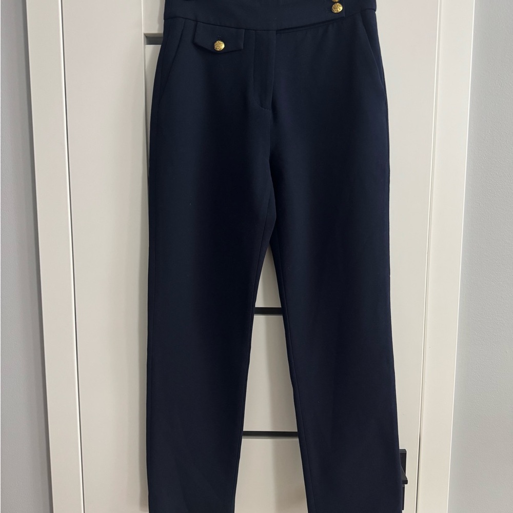 Veronica Beard Navy Trousers with Gold Buttons